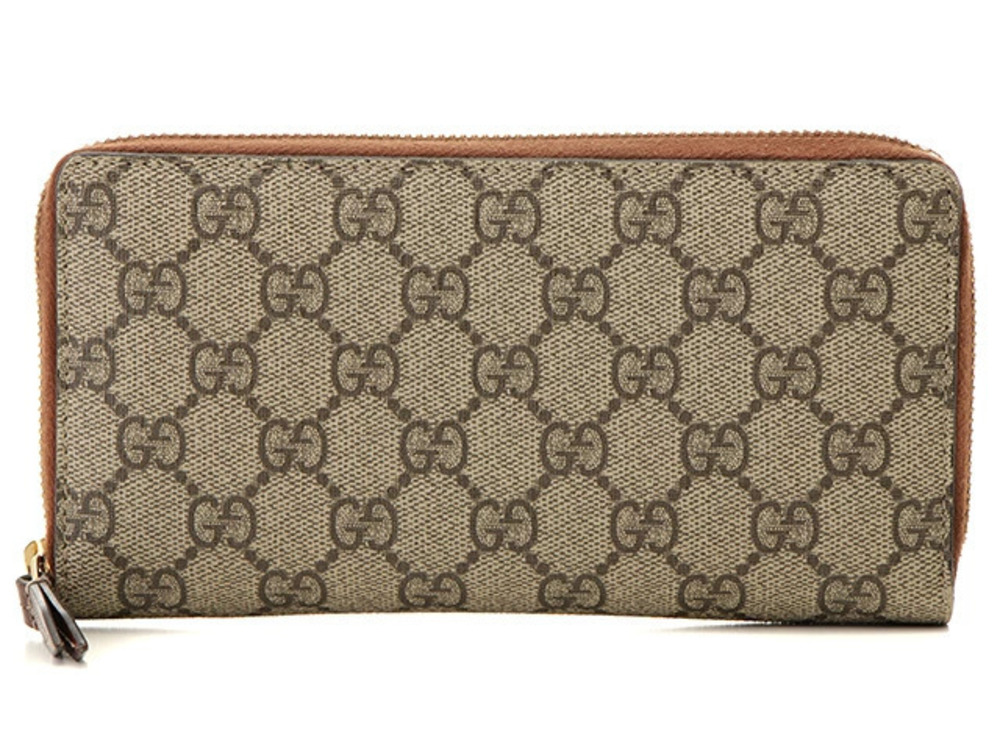 Gucci GG Supreme Round Long Wallet Beige Cream Brown